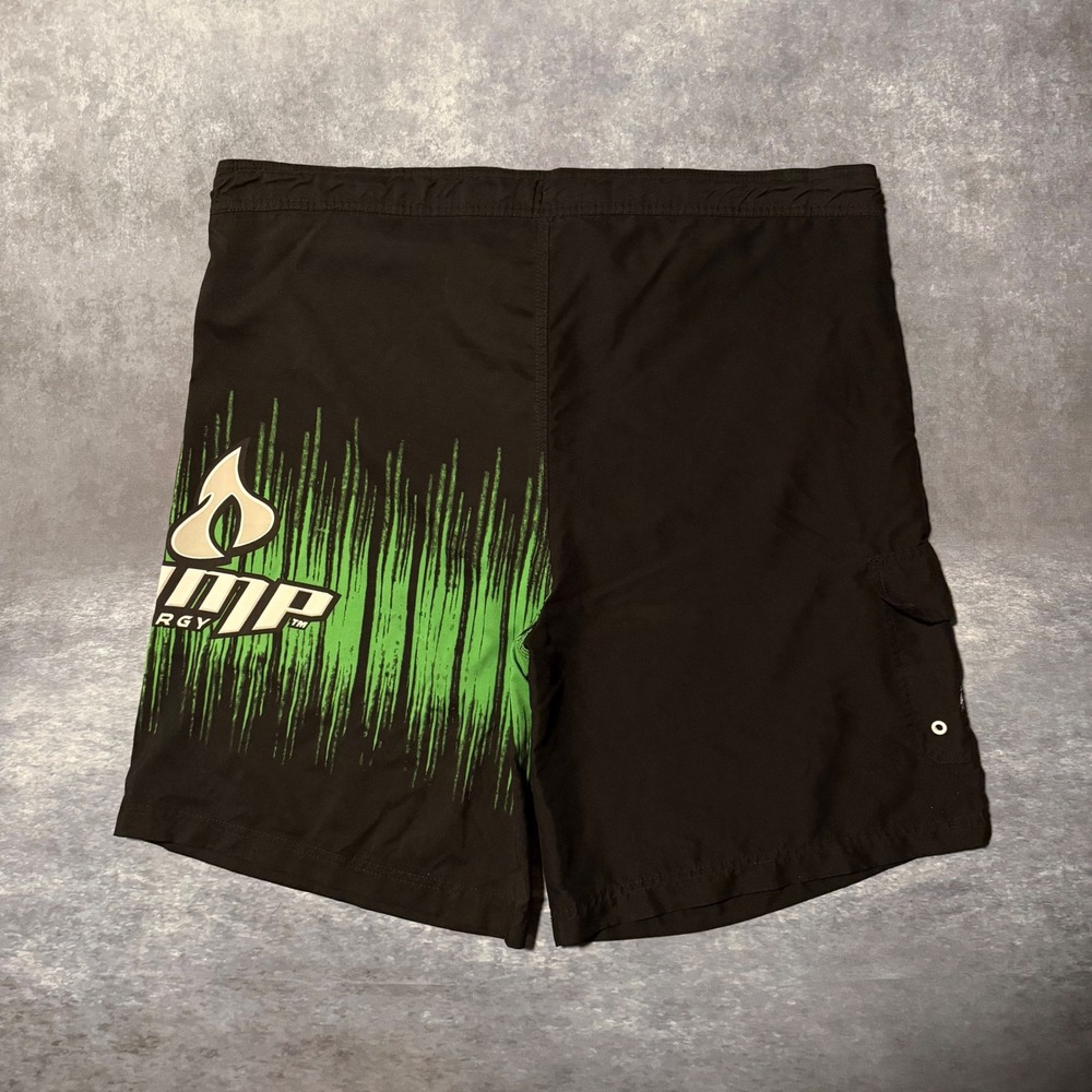 VTG Y2K Amp Energy Drink Board Shorts Men 2XL Black Neon Green Swim Trunks Cargo